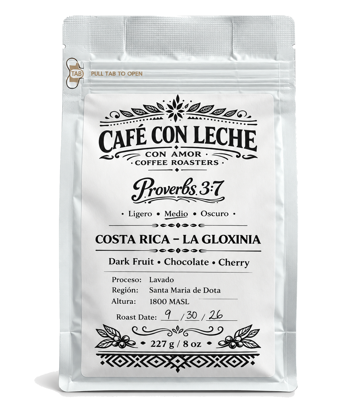 Café con Leche Costa Rica La Gloxinia coffee bag